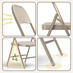 4 Pack Folding Chairs, Heavy Duty Metal Foldable Chairs, Indoor Outdoor Lightweight Folding Chair, Event Chair for Wedding Party Banquet Church, Folding Dining Chair Load Capacity 360Lbs (Khaki)