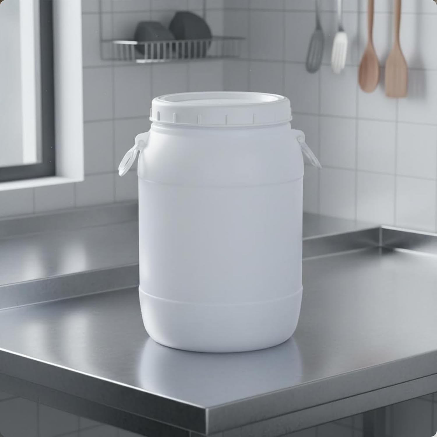Large Capacity Container with Wide Opening HDPE Storage Drum Secure Lid Multipurpose Barrel Suitable for Organizing Edible Ingredients Water Storage Household Supplies, White, 35L