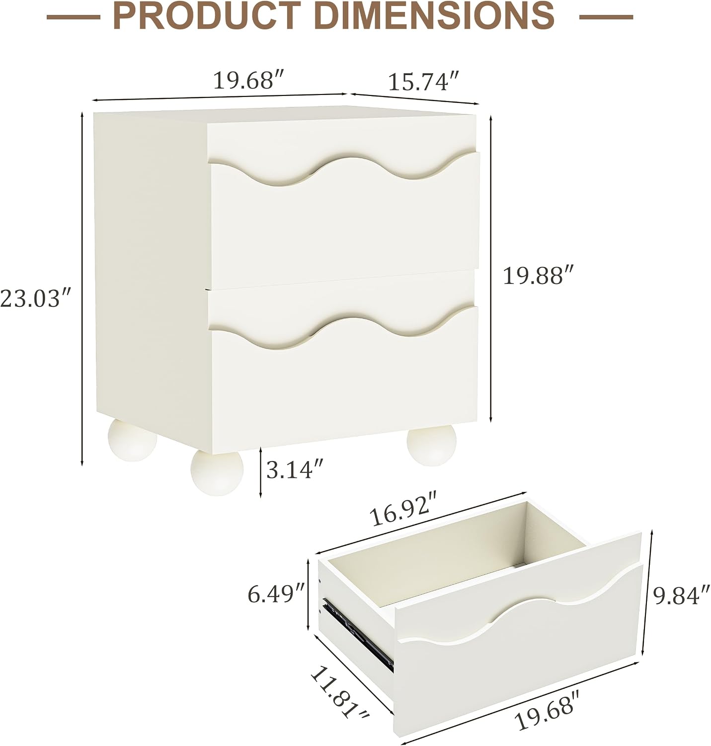 Anbuy Beige Nightstand Set of Two, Modern Night Stand Set of 2 with 2 Drawers for Bedroom, Side End Table with Hidden Handles Scalloped Bedside Night Tables with Solid Wood Legs
