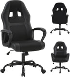 Gaming Chair PC Office Chair Ergonomic Gamer Chair PU Leather Executive Computer Chair with Lumbar Support High Back Adjustable Rolling Swivel Desk Chair for Adult Teen, Black
