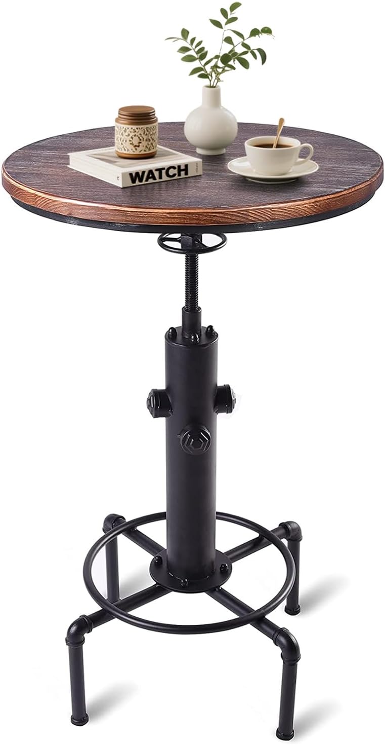 Industrial Tall Bistro Table 32.3-36.2" Adjustable Swivel Pub Coffee Table Metal Hydrant Stylish Design