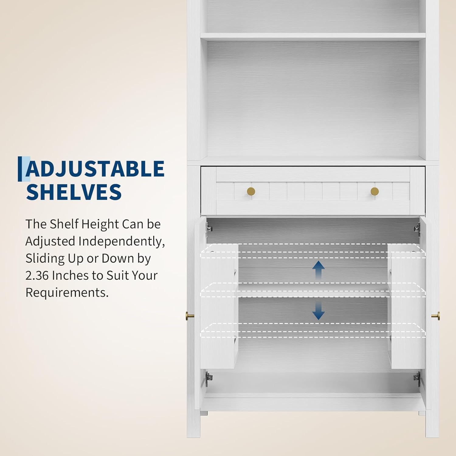 73" Tall Arched Cabinet, Arched Kitchen Pantry with Adjustable Shelves, Modern Display Storage Cabinets, Wooden Pantry Cabinet for Living Room, Dining Room