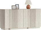 Yechen Buffet Cabinet with Storage, 55" Accent Sideboard Modern Credenza with Doors & Adjustable Shelves Fluted Media Console Wood Coffee Bar Table for Living Kitchen Dining Room White(4 Door)