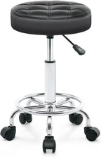 Rolling Stool with Wheels - Swivel Small Office Chair with Footrest, PU Leather Shop Stool for Office Spa Studio Lab Counter Salon Home Work Bar Kitchen Shop Teach Medical Facial, Black