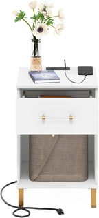 Furinno Tidur Side Table with Charging Station, End Table, Night Stand, Bedside Table with USB and Type-C Charging Port, for Living Room, Bedroom, Plain White
