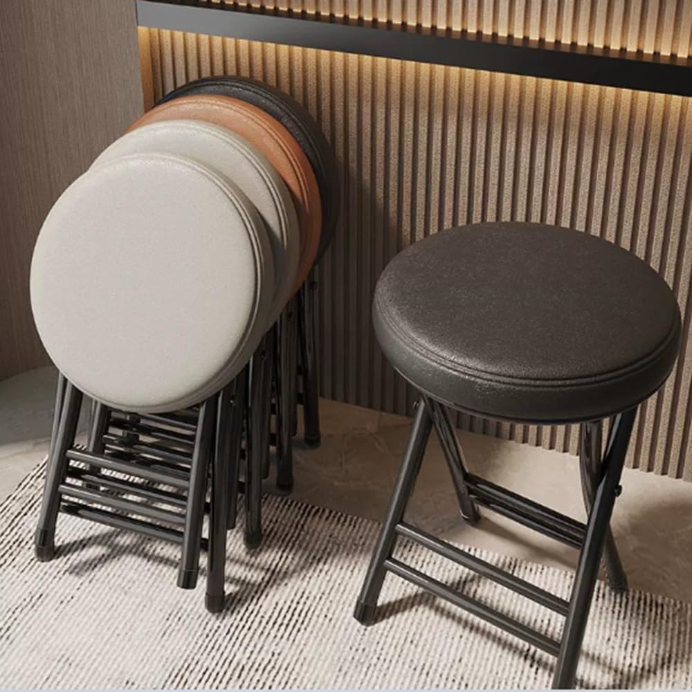 ILOOXI Cushioned Padded Folding Stool Stackable Portable Folding Chair Round Folding Bar Stool 330lb Capacity Foldable Stool for Home Kitchen Dining Breakfas (Color : Black, Size : 50cm/20in)