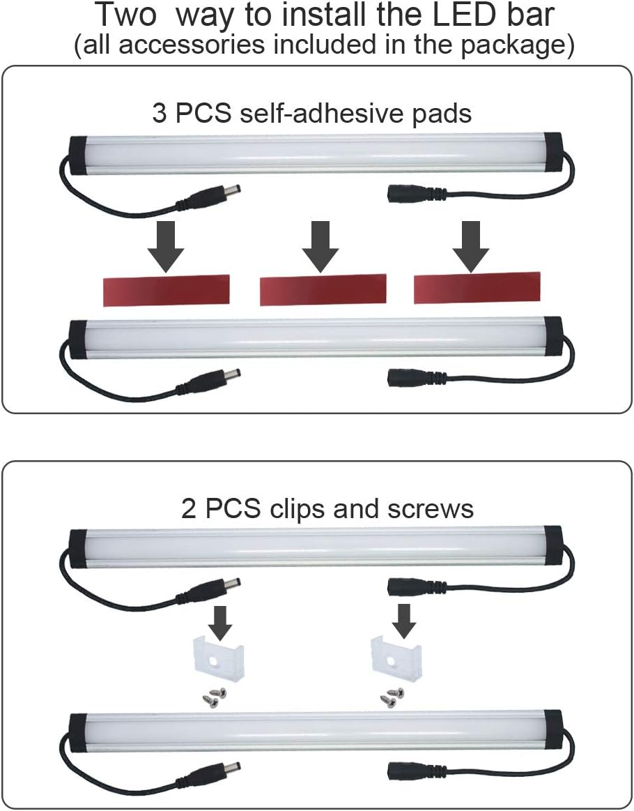 Litever Extra Under Cabinet Lighting Bars,12VDC, 5000K Daylight White, with Mounting Clips, Screws, Self-Adhesive Pads. Compatible LL-008 Series ONLY-[2-Pack-5000K]