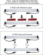 Litever Extra Under Cabinet Lighting Bars,12VDC, 5000K Daylight White, with Mounting Clips, Screws, Self-Adhesive Pads. Compatible LL-008 Series ONLY-[2-Pack-5000K]