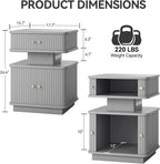 Nightstands Set of 2 with Charging Station, Modern Night Stands Set 2 with Smart Led Light and Small Sliding Door Cabinets, Curvy Edge, Bedside Table for Bedroom, Grey