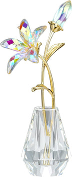 Crystal Lily Figurine, Glass Flowers with Stem,Flower Collectible Gifts for Woman, Wedding Party Decor(Transparent)