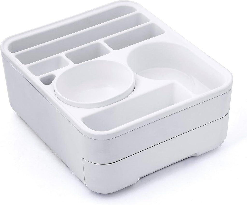 Copco Home Office Caddy Lazy Susan Organizer with Removable Snack Cup and Drawer - Desktop Turntable Storage for Snacks, Tablets, Phones, Remotes, Headphones - 10 x 8.5 x 4.5 Inches
