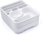 Copco Home Office Caddy Lazy Susan Organizer with Removable Snack Cup and Drawer - Desktop Turntable Storage for Snacks, Tablets, Phones, Remotes, Headphones - 10 x 8.5 x 4.5 Inches