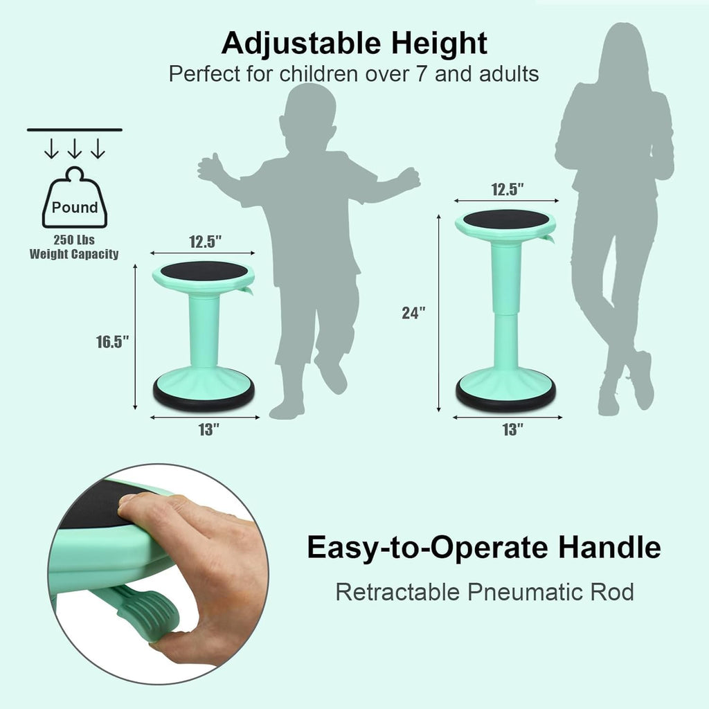 Byroce Kids Adjustable Wobble Stool, 24” Active Learning Classroom Seat, Non-Skid Wiggle Chairs Improve Posture, Focus & Help ADHD/ADD, Flexible Student Wobble Stool for Classroom Seating (Green)