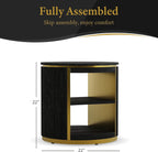 AUZ Round Black and Gold Fluted End Table Set of 2, 22" Mid Century Modern Wood Side Table with Storage, Modern Bedside Table, Nightstand for Living Room, Bedroom