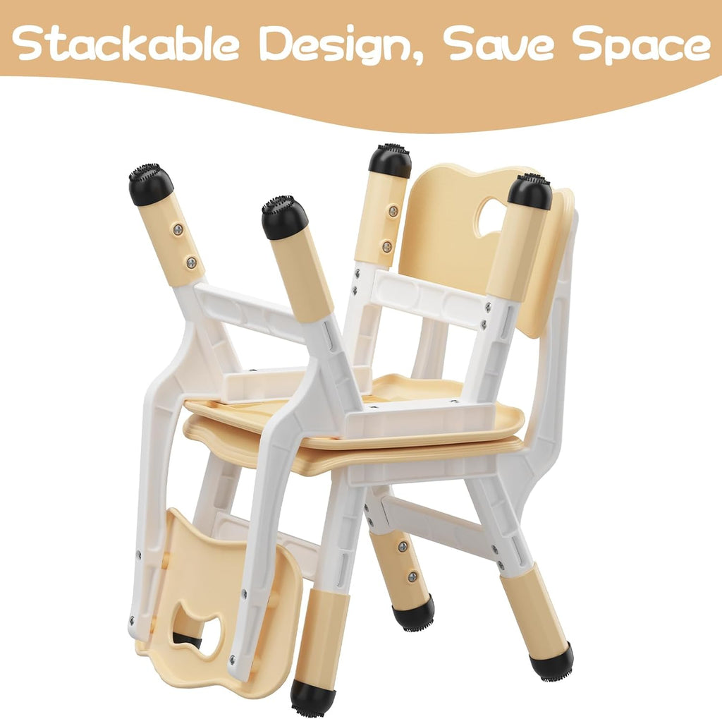 GAOMON Kids Chair Set of 2, 3 Level Height Adjustable Kid Chair, Plastic Toddler Chairs for Children Boys Girls Age 2-6, Suitable for Home Family Classroom Nursery Indoor Use, Beige