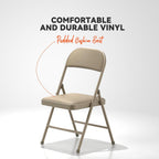 Nazhura Folding Chairs with Padded Vinyl Cushion Chairs with Comfortable Cushion and Durable Steel Frame for Home and Office, for Indoor and Outdoor Events (Kahki, Vinyl, 4 Pack)