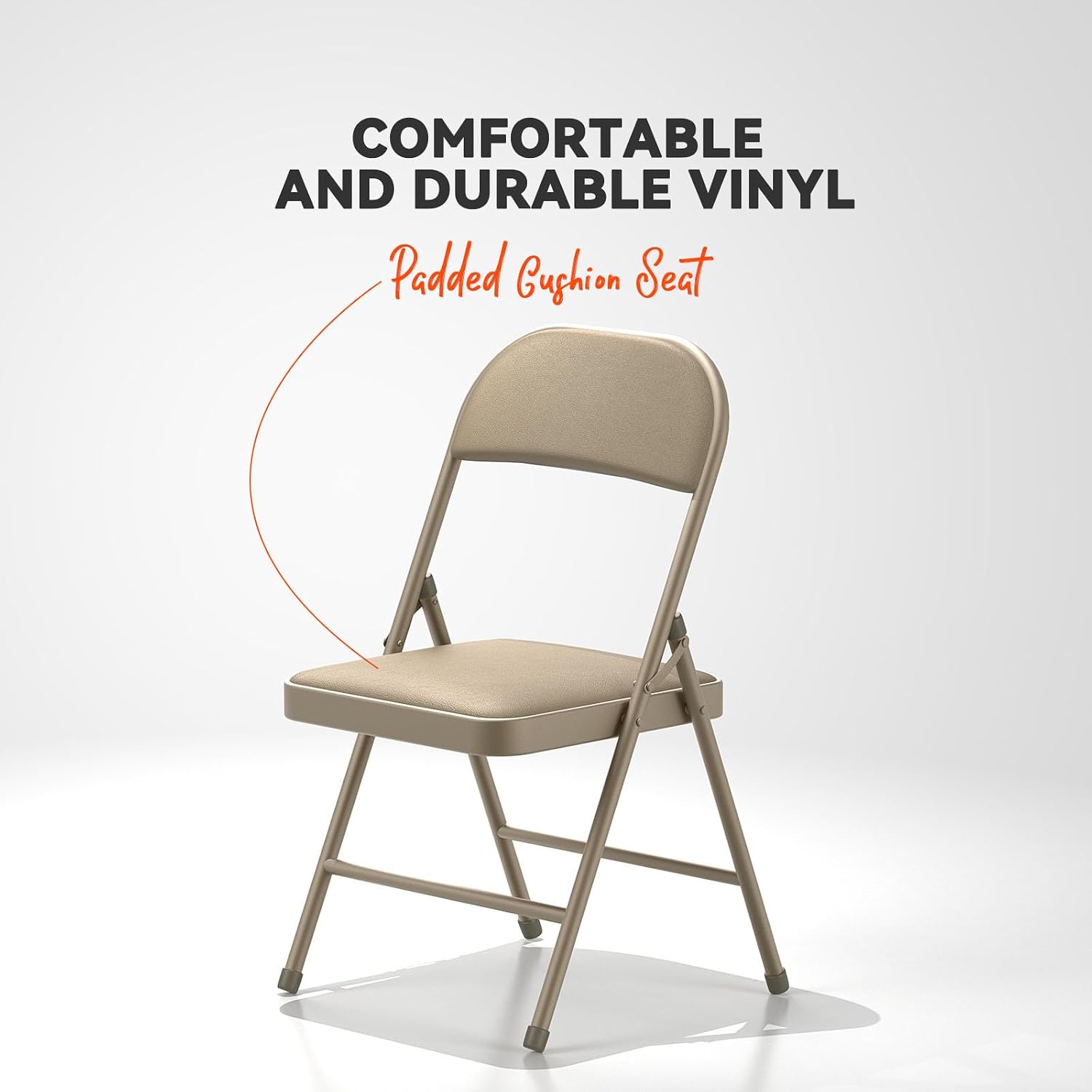 Nazhura Folding Chairs with Padded Vinyl Cushion Chairs with Comfortable Cushion and Durable Steel Frame for Home and Office, for Indoor and Outdoor Events (Kahki, Vinyl, 4 Pack)