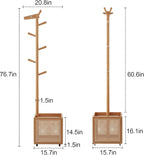 AQIMUELE Narrow Coat Rack，Coat Tree with Storage，Wooden Coat hanger with 6 Hook for Entrance, Bedroom, Living Room，Kids Coat Rack(Natural)