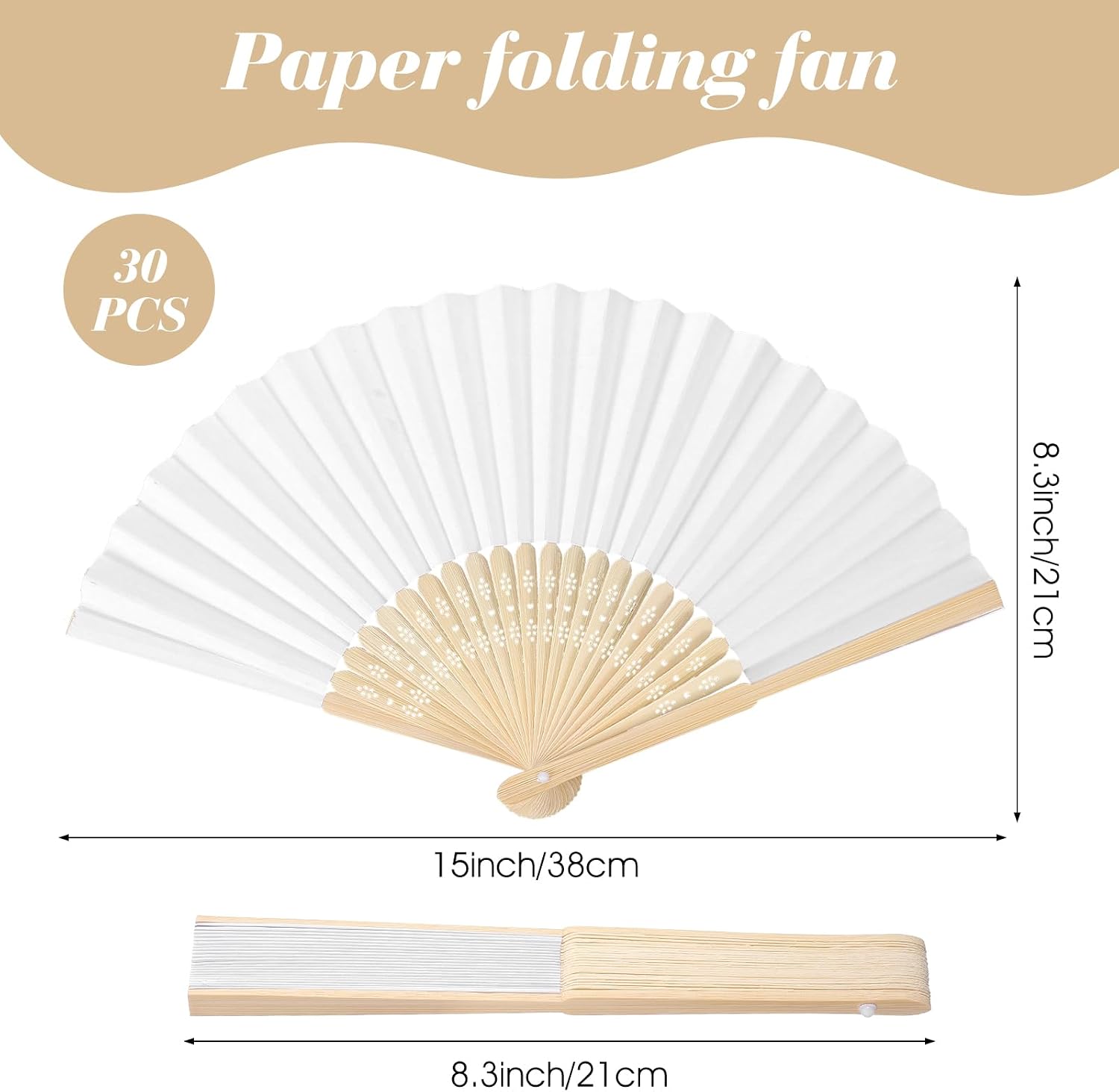 28pcs White Paper Folding Hand Fans,8.3 Inch Bulk Paper Fans Foldable Handheld Fan for Women, Wedding Party Favors, DIY Crafts, Photography Props