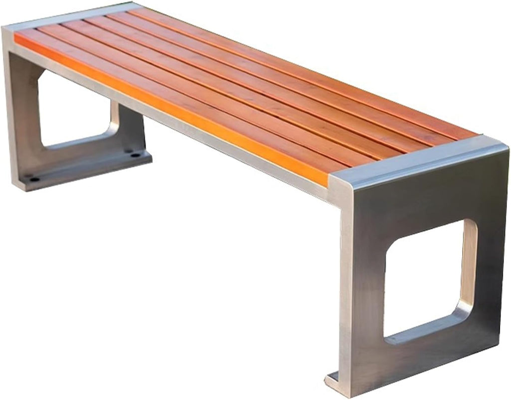 Outdoor Bench with Wooden seat and Stainless Steel Legs, Capable of Supporting 1000kg, Suitable for Stations, Parks, courtyards, and Streets Yellow - Loop-Shaped 150cm