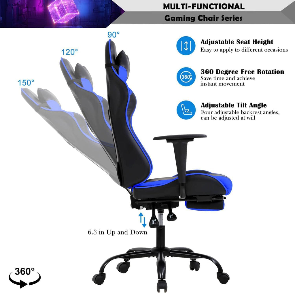 PC Computer Lumbar Support Headrest,High Back Racing Office Video Gaming Rolling Swivel Task Chair for Kids or Adults,Blue