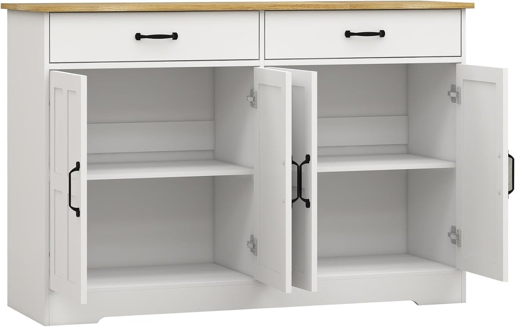 Farmhouse Buffet Cabinet Storage Sideboard, with 2 Drawers and 4 Doors, for Dining Living Room Kitchen,for Kitchen Home