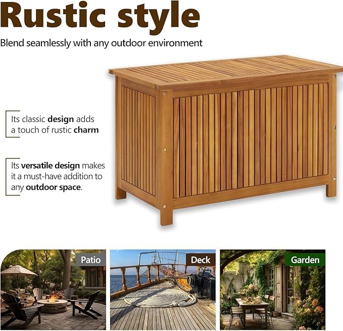Casafoyer Garden Storage Box 35.4"x19.7"x41.7" Solid Acacia Wood-Rustic Outdoor/Indoor Storage Bench with Ample Space-Durable & Waterproof.