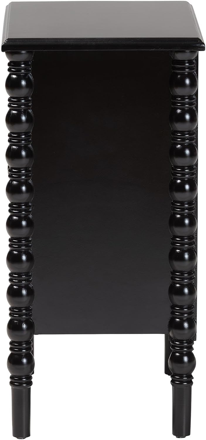 Baxton Studio Malinda Classic Black Wood 3-Drawer End Table with Spindle Legs