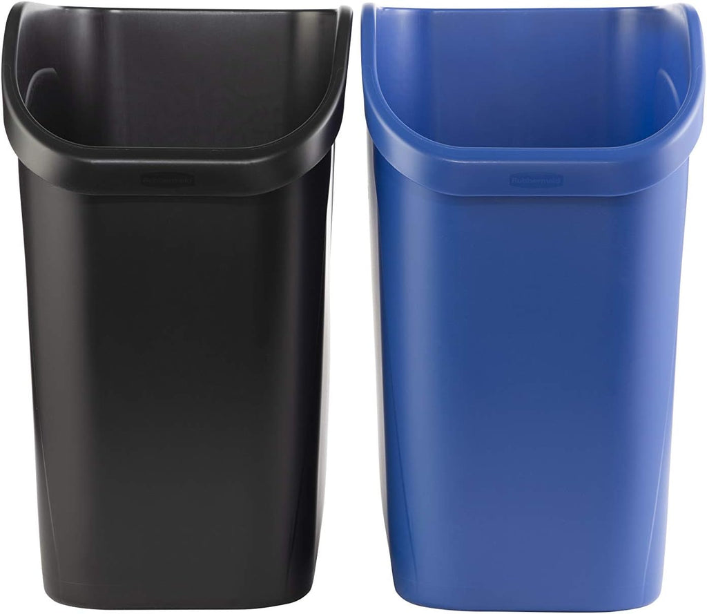 Rubbermaid Undercounter Small Trash Can, 2 Pack Blue and Black for Recycling/Waste, 9.4-Gallon, Fits under Sink/Desk/Cabinet for use in Kitchen/Bathroom/Office