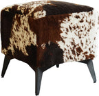 Faux Cowhide Ottoman, Upholstered Foot Stool - 16 x 16 x 17 Inches, Cube Footrest with Solid Metal Legs for Living Room, Bedroom & Entryway(Tricolor)