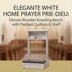 Church Prayer Bench Kneeler Wooden Prayer Kneeler with Book Shelf Prayer Table at Home with Cushion Pad Meditation Stool Kneeling Stool for Church Family(White)