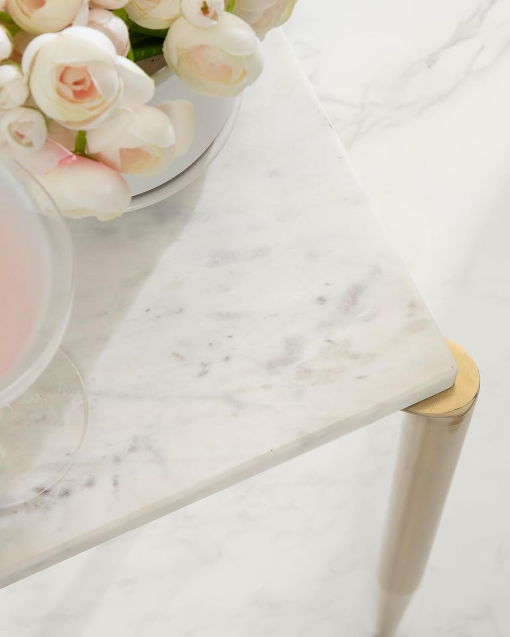 Kate and Laurel Lemaire Modern Square Marble Drink Table, 12 x 12 x 24, White Marble and Gold, Natural Marble Martini Table for Use as Small Plant Stand or Mini Nightstand