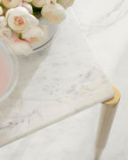 Kate and Laurel Lemaire Modern Square Marble Drink Table, 12 x 12 x 24, White Marble and Gold, Natural Marble Martini Table for Use as Small Plant Stand or Mini Nightstand