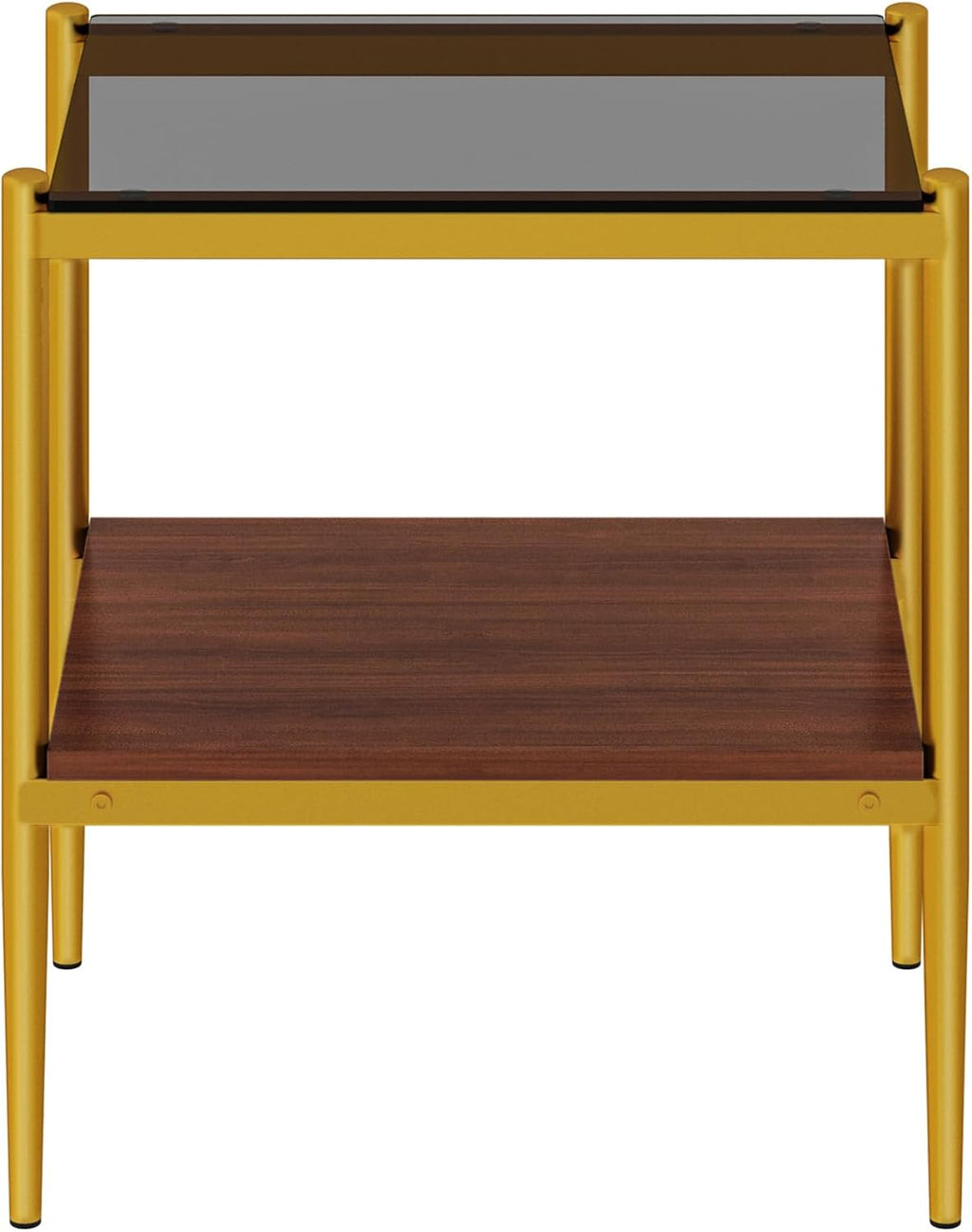 End Table Set of 2, Tempered Glass Side Tables Set with Wooden Storage Shelf, 2-Piece Nightstands for Bedroom, Living Room