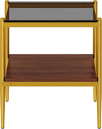 End Table Set of 2, Tempered Glass Side Tables Set with Wooden Storage Shelf, 2-Piece Nightstands for Bedroom, Living Room