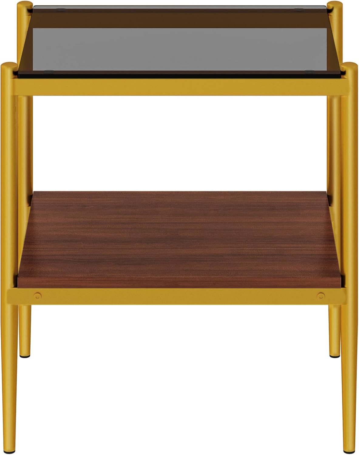 End Table Set of 2, Tempered Glass Side Tables Set with Wooden Storage Shelf, 2-Piece Nightstands for Bedroom, Living Room