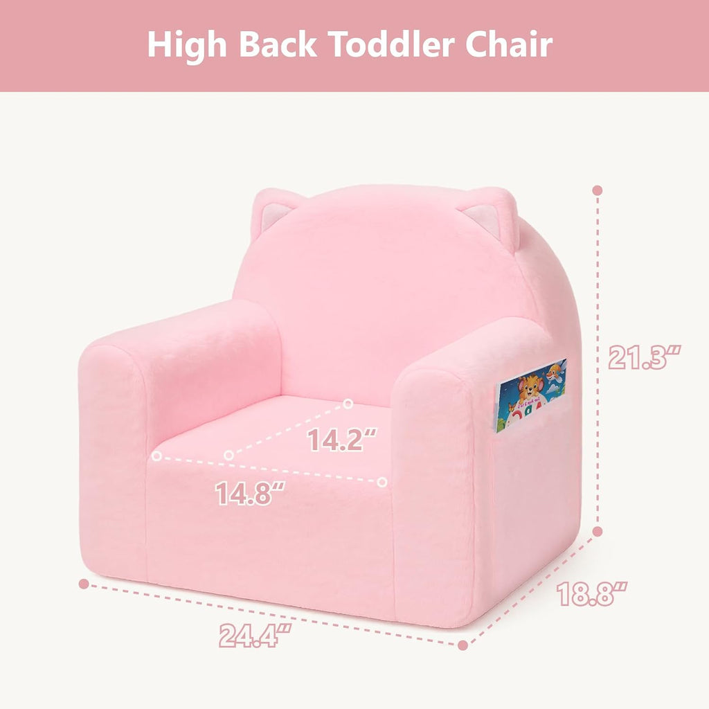 MONKISS Comfy Toddler Chair, Cute Toddler Foam Couch, High Back Kids Reading Armchairs, Birthday Gifts for Boys and Girls, 1-6 Years Old, Pink Cat