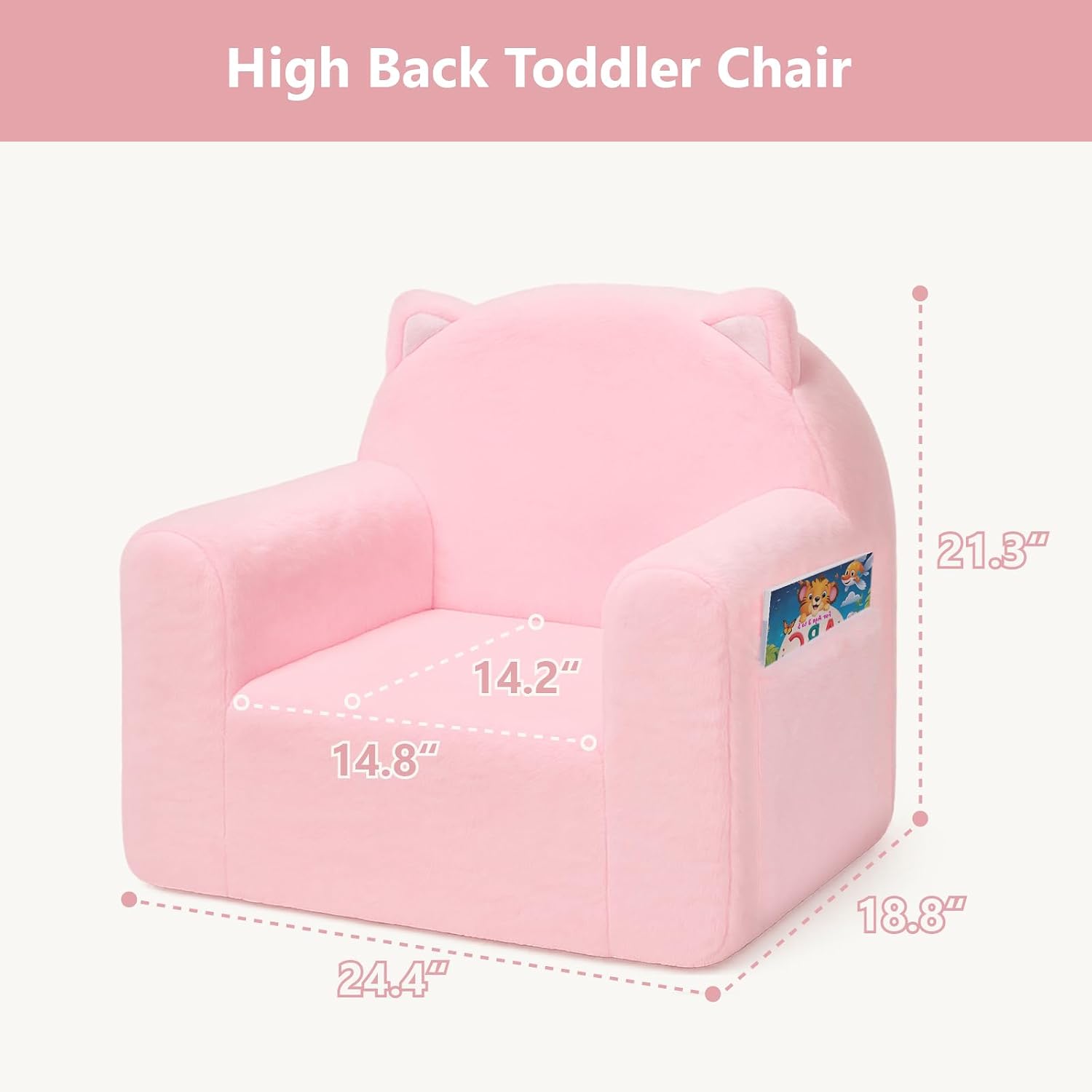 MONKISS Comfy Toddler Chair, Cute Toddler Foam Couch, High Back Kids Reading Armchairs, Birthday Gifts for Boys and Girls, 1-6 Years Old, Pink Cat