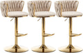 Riknuxi Velvet Bar Stools Set of 3, Counter Height Bar Chairs with Low Back, Gold Swivel Bar Stools for Kitchen Island, Pub (Beige)