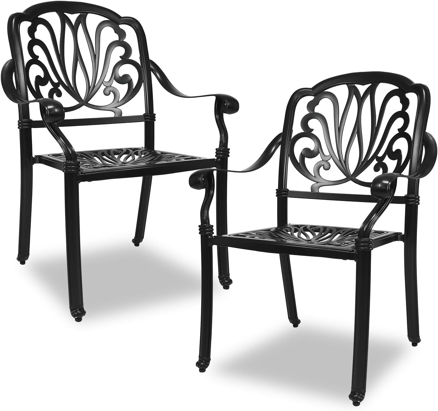 Outdoor Dining Chairs Cast Aluminum, Patio Dining Chairs Set of 2, Conversation Furniture Set for Backyard, Black