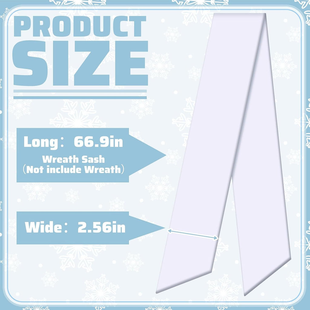 VitalCozy White Wreath Sash for Front Door Blank Satin Tulle Bow Wreath Sash Embroidery Monogram Plain Ribbon Accessories for Xmas Party Yard Doorway Indoor Outdoor Wall (2.56" X 67",Satin)