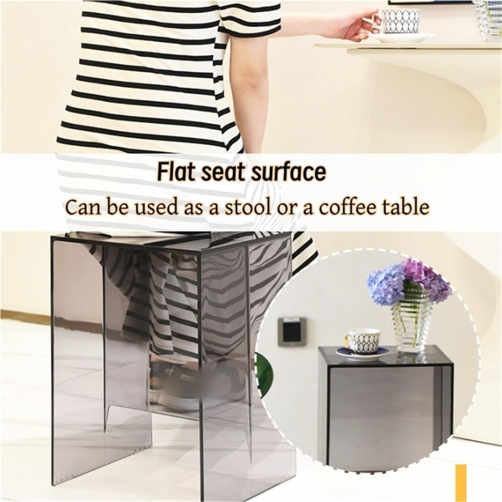Modern Plastic Side Table, Multi Purpose Foot Stool, Minimalist Bedside Table, Clear Accent Table, Compact Coffee Table, End Table for Bedroom, Living Room(Gray)