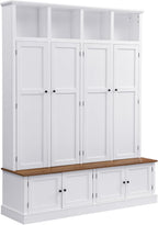 LUMISOL Farmhouse Hall Tree with Bench and Shoe Storage, Entryway Bench with Coat Rack, Hooks, 8 Cabinets & 4 Top Cubbies for Mudroom, Entrance, Hallway, White