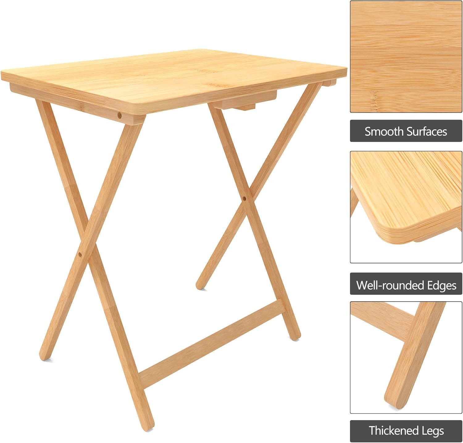 Fully Assembled Wooden TV Trays Set of 2, Folding TV Tray Tables, TV Dinner Tray for Eating