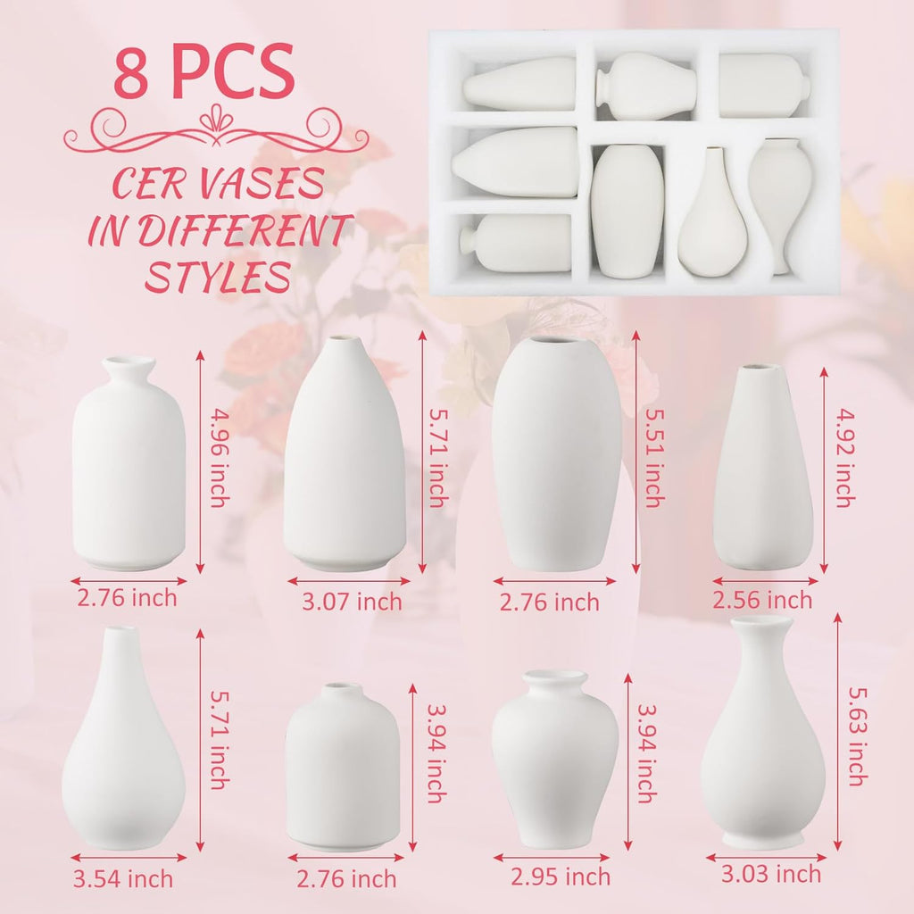 8 Pack Ceramic Bud Vase, White Ceramic Vase Modern Mini Bud Vase in Bulk for Centerpieces, Small White Vase for Flowers Pampas Grass, Wedding, Home