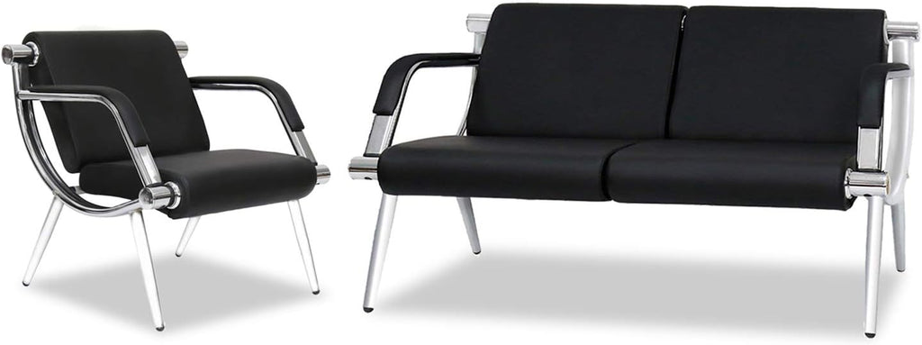 Peach Tree Black Leather Executive Side Reception Chair Office Waiting Room Guest Reception, Salon Barber Office Waiting Chair Bank Hall Airport Reception Waiting Chair 3 Seats Bench
