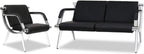 Peach Tree Black Leather Executive Side Reception Chair Office Waiting Room Guest Reception, Salon Barber Office Waiting Chair Bank Hall Airport Reception Waiting Chair 3 Seats Bench