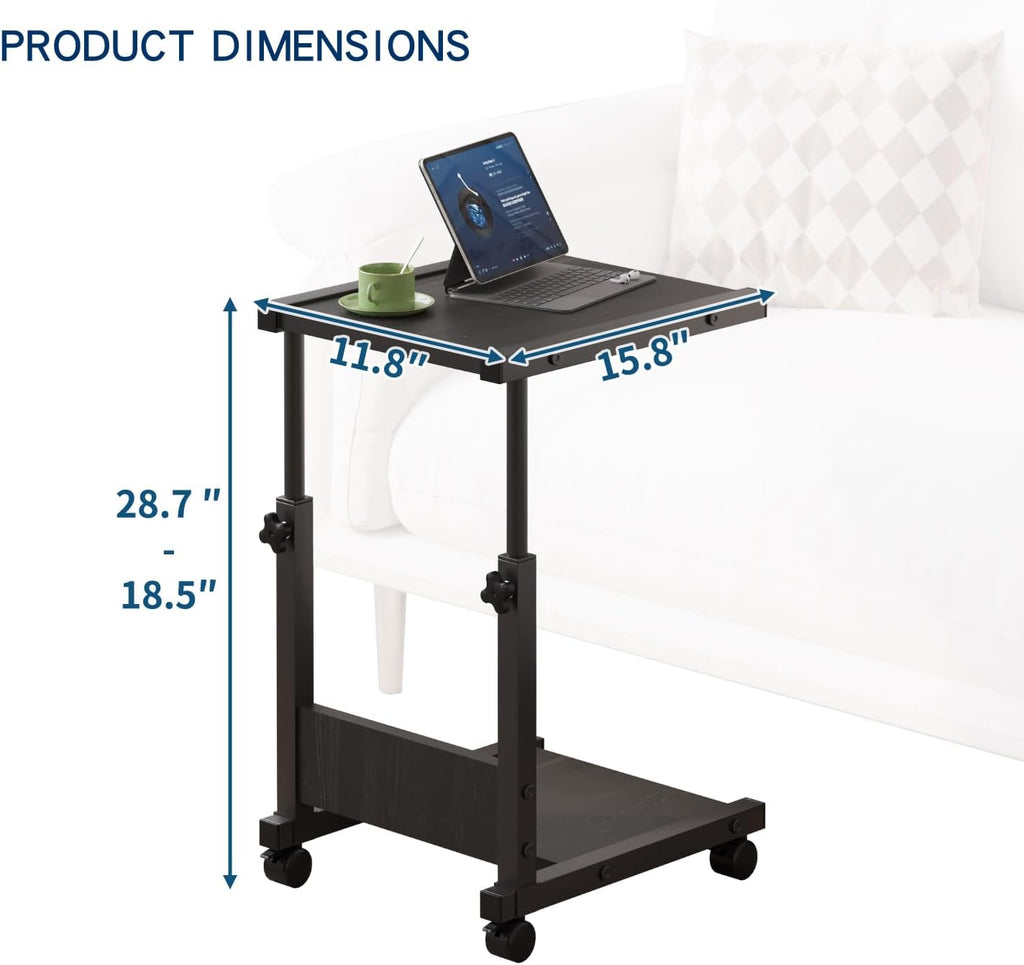 C Table End Table, 2-Tier Small Side Table for Couch, Adjustable Height Tv Trays for Living Room, Bedroom, Bedside, Black