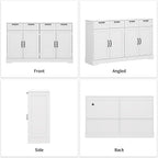 58.7 Inch Sideboard Buffet Cabinet, White Storage Credenza with Charging Station, 4 Drawers & 4 Doors Coffee Bar Cabinet, Modern Console Cabinet for Kitchen Living Room Hallway