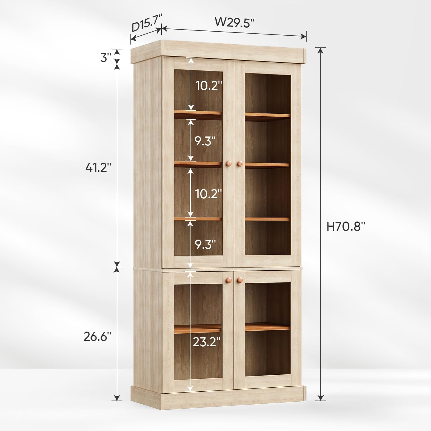 ivaniti 70.8" Tall Farmhouse Kitchen Pantry Cabinet with Glass Doors, Modular Storage Cabinet with 6-Tier Adjustable Shelves, Large Storage Cabinet for Kitchen or Living Room, Set of 3, Brown